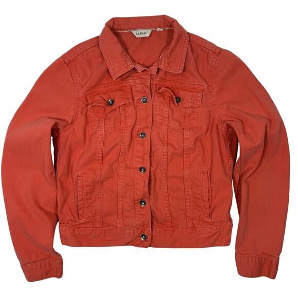 L.L. Bean Women's XS Orange Denim Jean Jacket Button Front Classic Fit - Picture 2 of 10